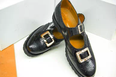 Black Leather Irish Buckle Brogues | Gold Buckle