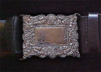 Black Leather 3-inch Belt with Bordered of Thistles Chrome Buckle